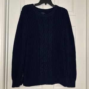 Nautica Sweater Women's L Navy Cable Knit Chunky Long